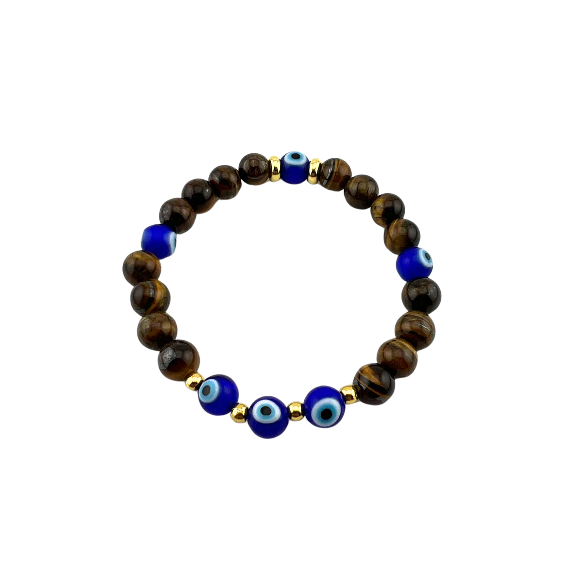 Tiger Eye Bracelet, with Evil Eye Beads, 8 mm, 5 Pieces in a Pack #557