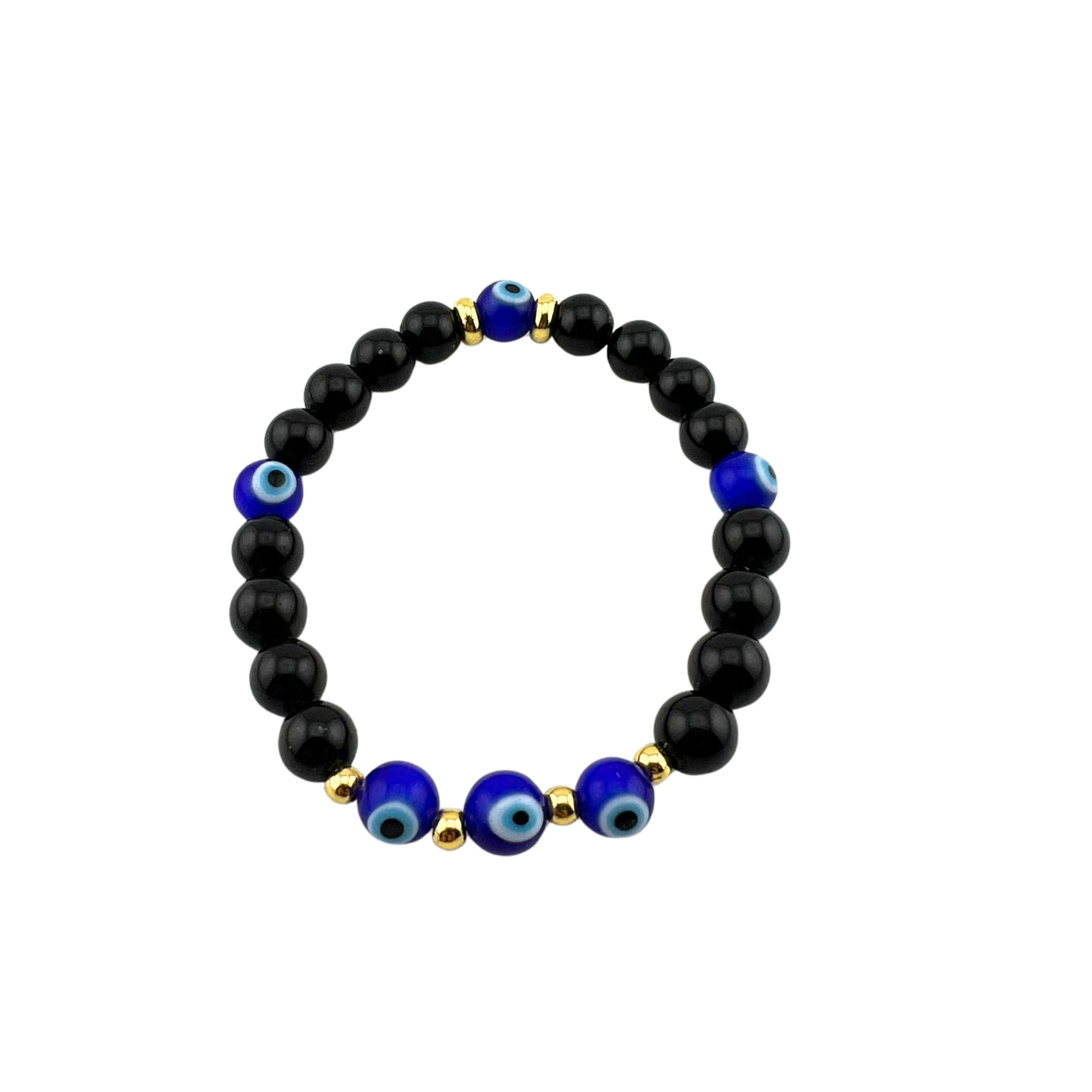 Obsidian Bracelet, with Evil Eye Beads, 8 mm, 5 Pieces in a Pack #558