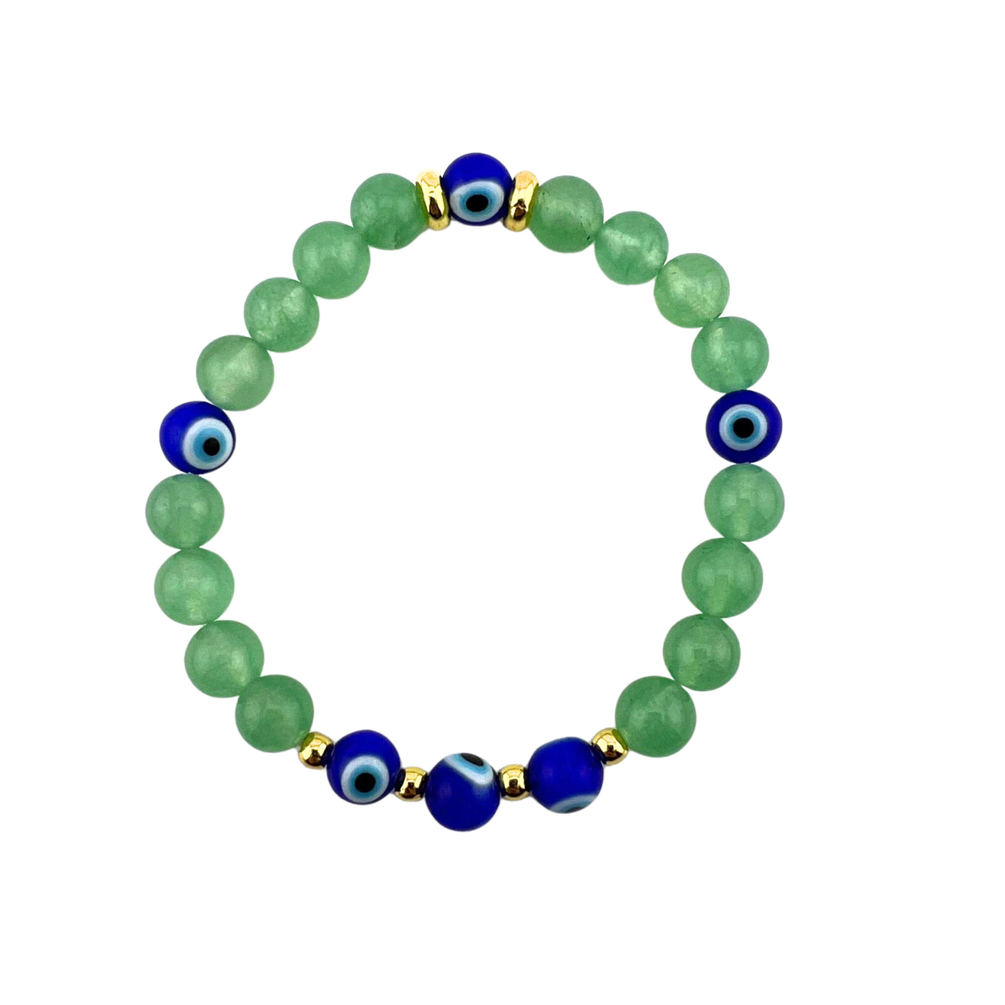 Green Aventurine Bracelet, with Evil Eye Beads, 8 mm, 5 Pieces in a Pack #557