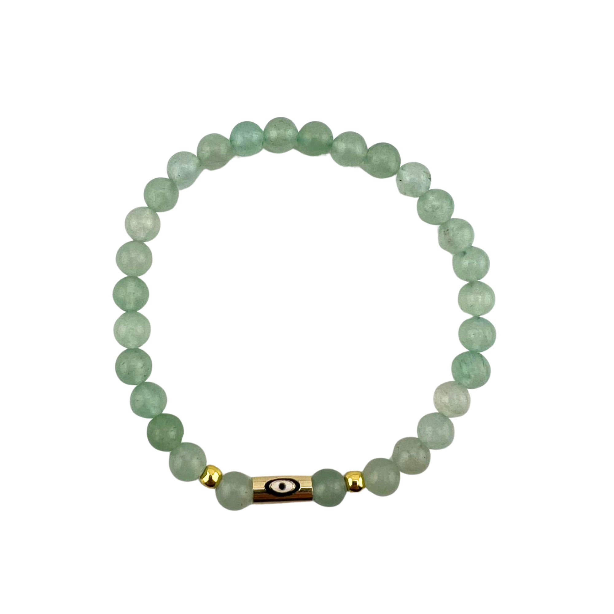 Green Aventurine Bracelet, with Evil Eye Alloy, Gold Color, 6 mm,  5 Pieces in a Pack #571