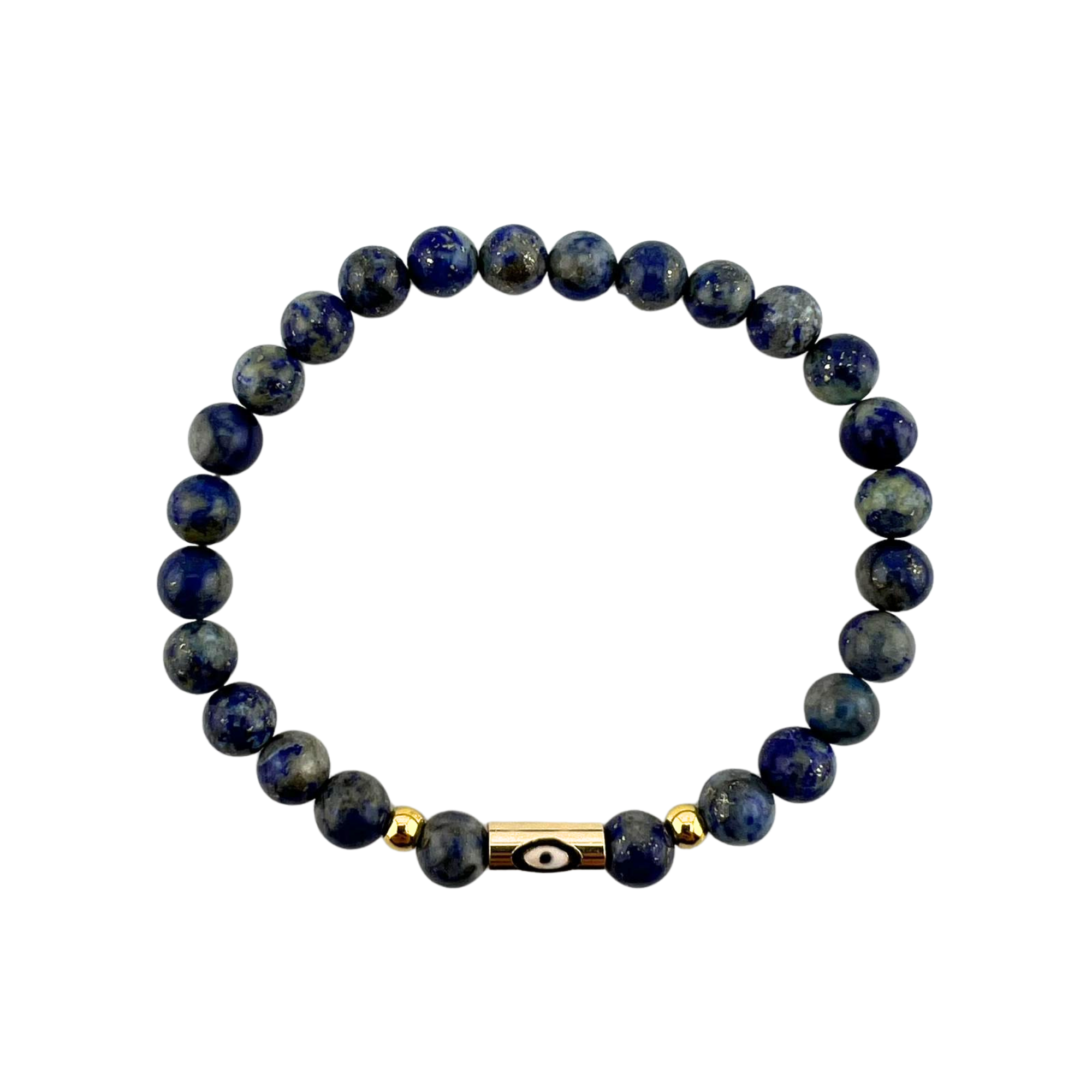 Lapis Lazuli Bracelet, with Evil Eye Alloy, Gold Color, 6 mm, 5 Pieces in a Pack #569