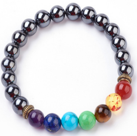 Hematite & Chakra Bracelet, 8mm, 5 Pieces in a Pack