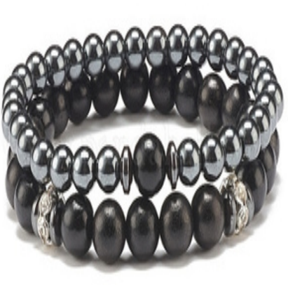 Frosted Onyx & Hematite Bracelet, 6 & 8 mm, 5 Sets in a Pack #521