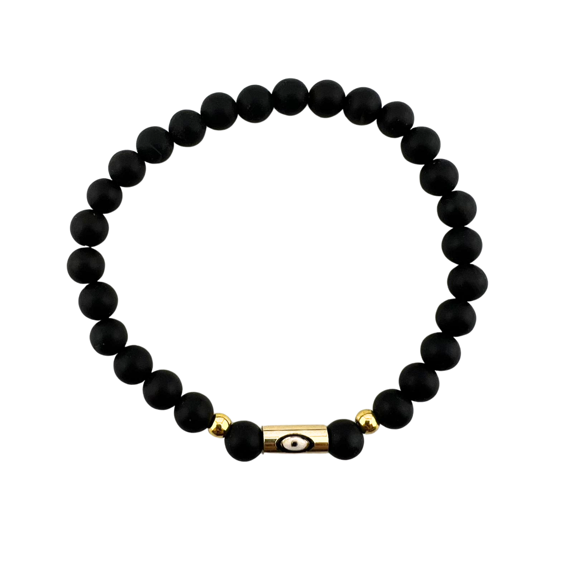 Frosted Onyx Bracelet, with Evil Eye Alloy, Gold Color, 6 mm,  5 Pieces in a Pack #573