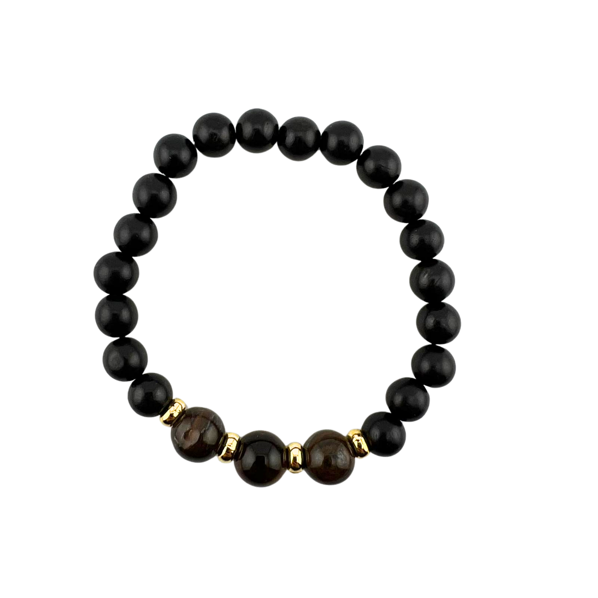 Tiger Eye & Black Wood  Bracelet, 8-10mm, 5 Pieces in a Pack #557