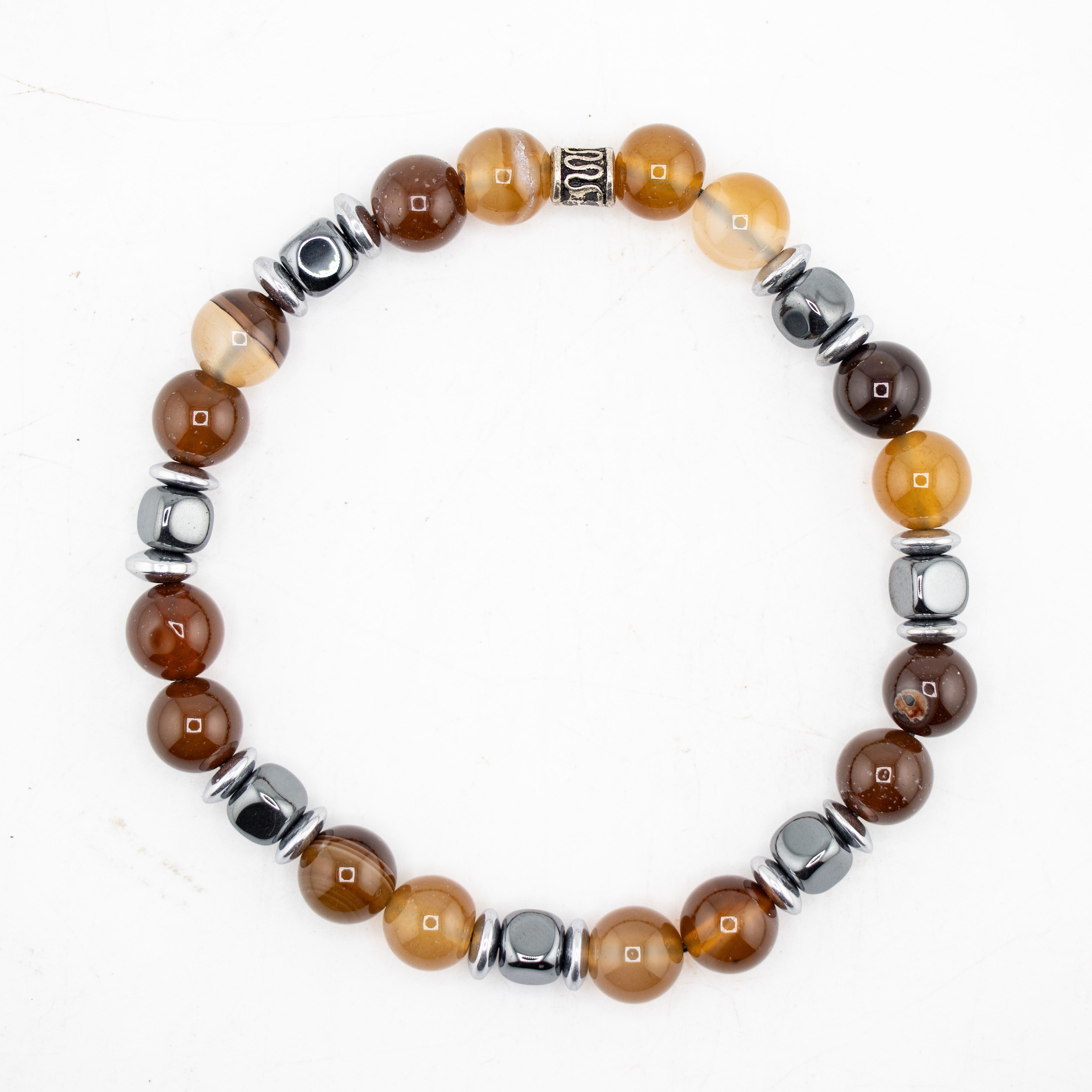 Brown Agate & Hematite Bracelet, 8mm, 5 Pieces in a Pack