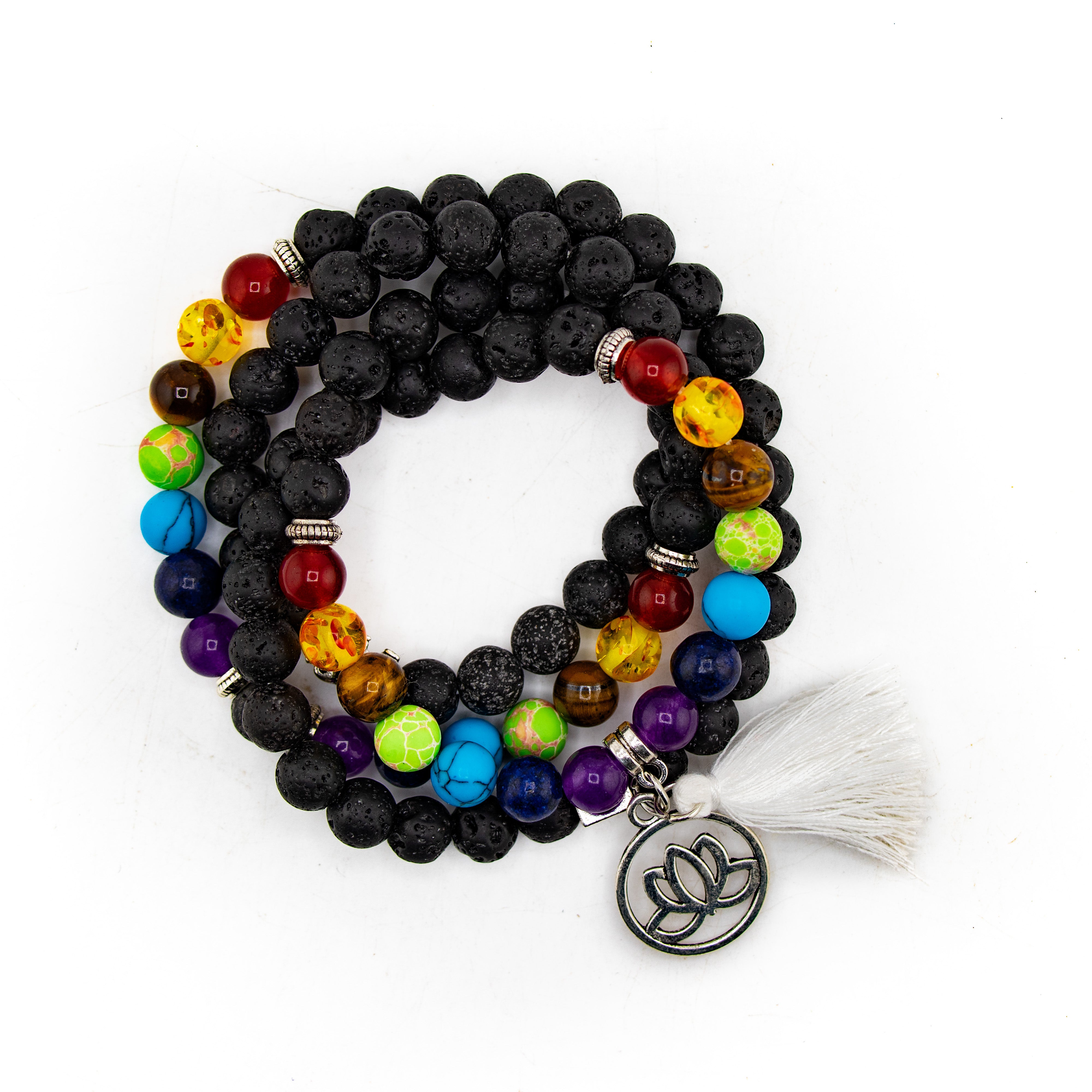 Lava Stone & Chakra Bracelet, 8mm, 5 Pieces in a Pack