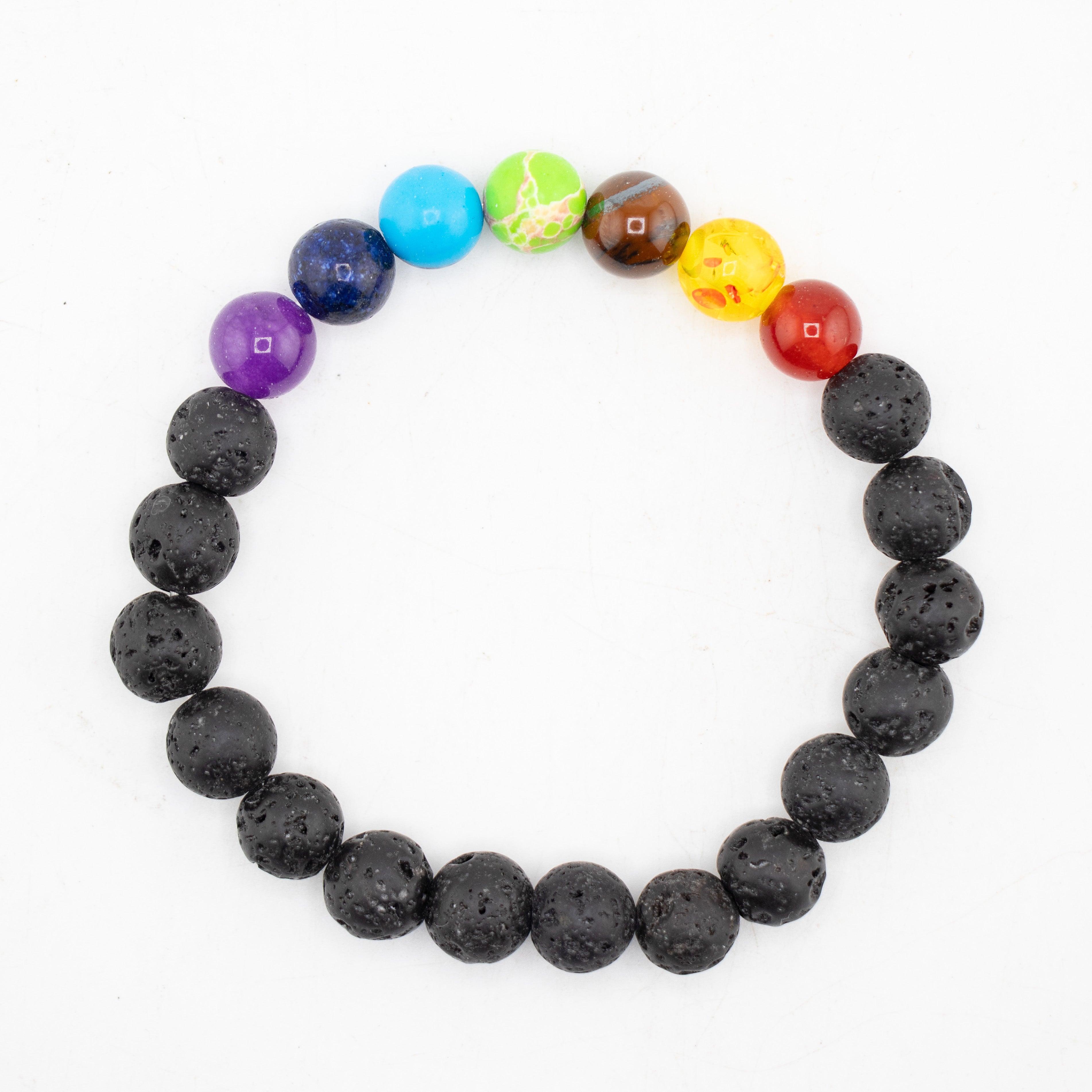 Chakra & Lava Stones Bracelet, 8mm, 5 Pieces in a Pack