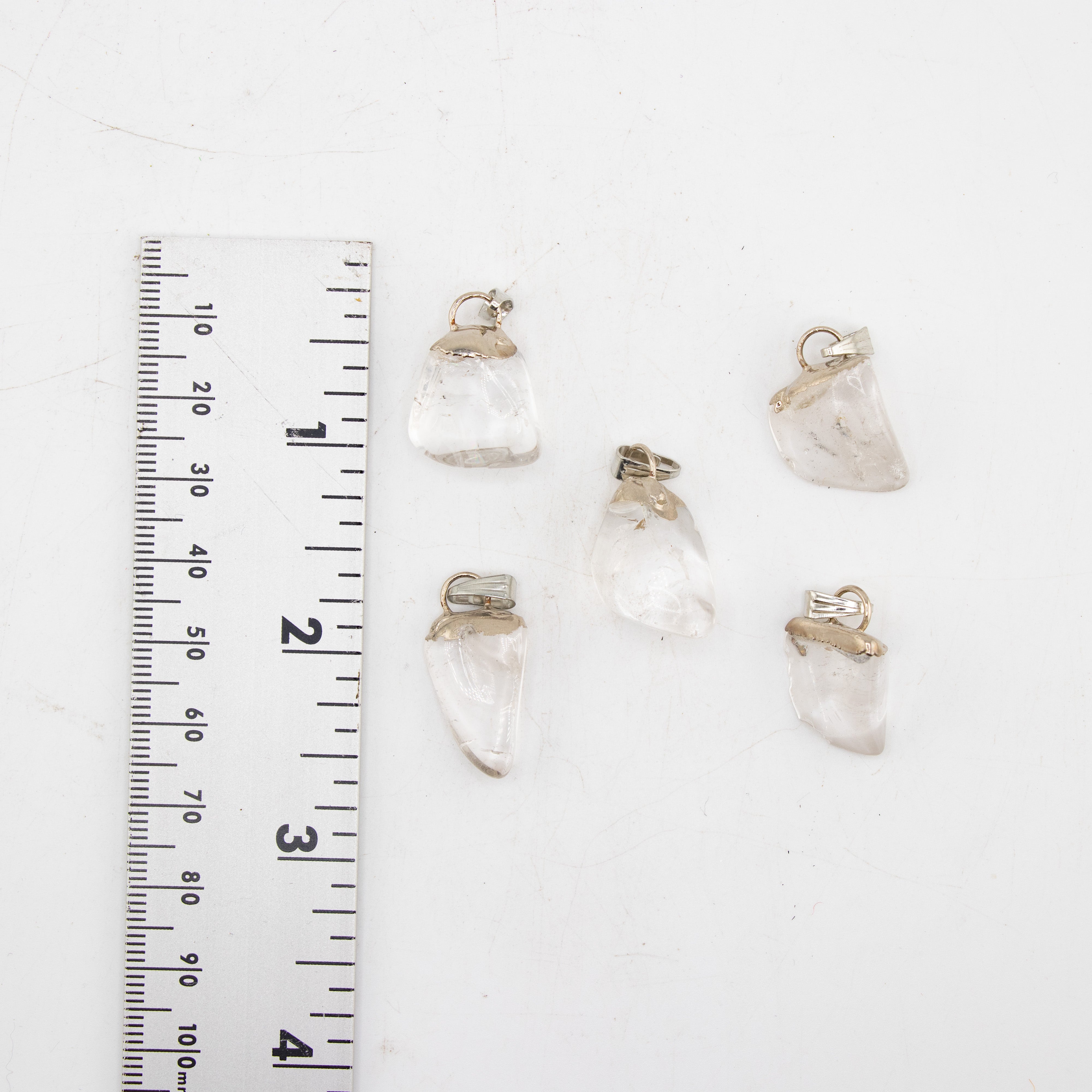 Small Clear Quartz Mixed Shape Pendants, 5 Pieces in a Pack