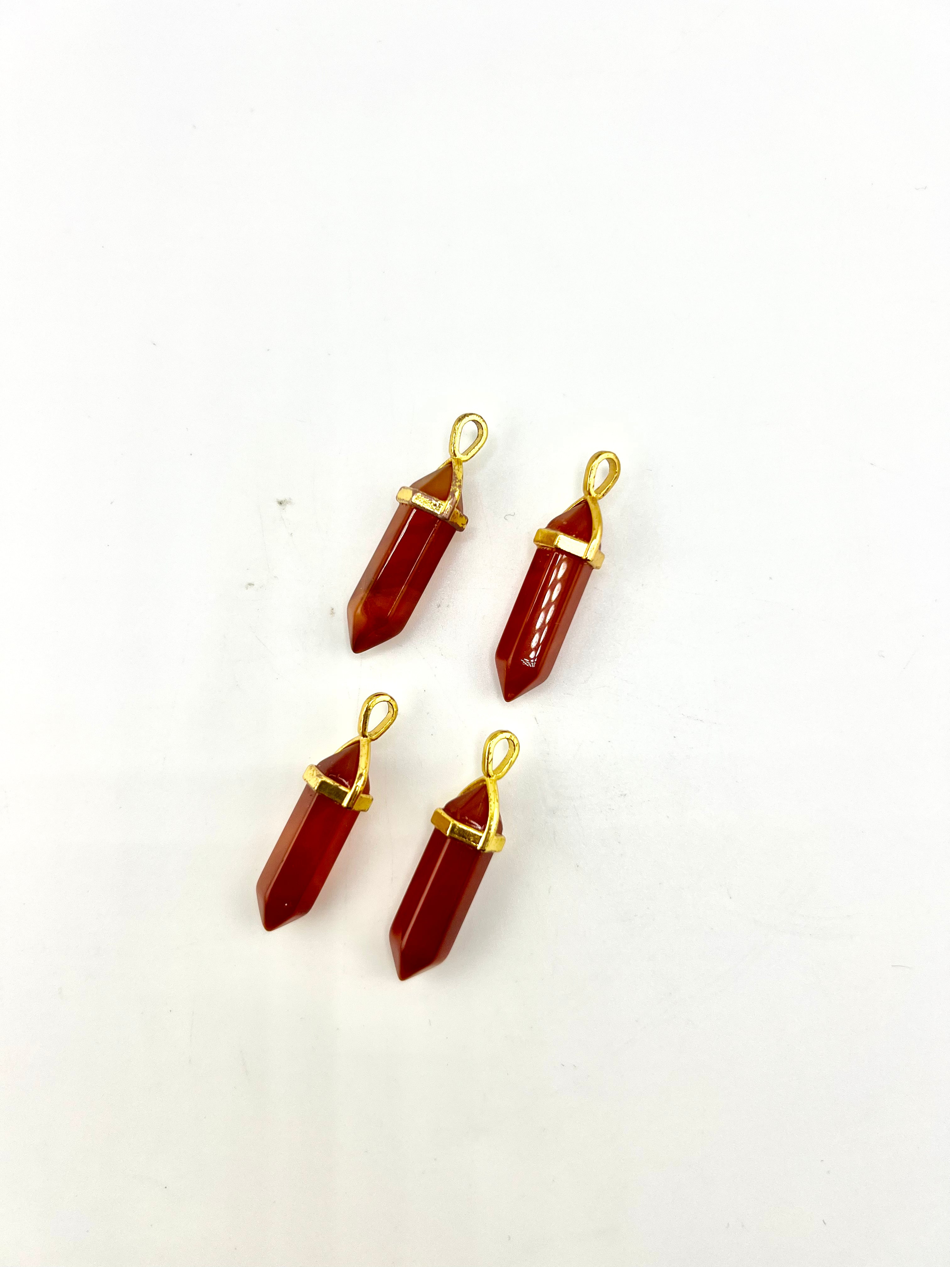 Carnelian Point Shape Pendants, Gold Plated, 5 Pieces in a Pack