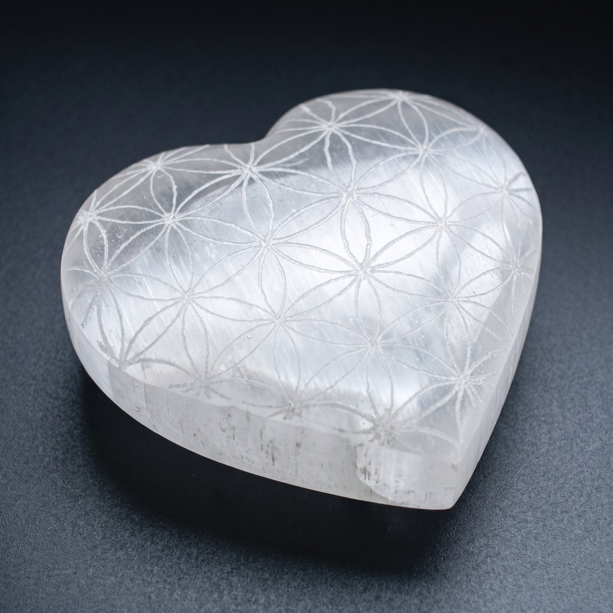 Selenite Flower of Life Heart Stone, 2.5-3" Inch, 1 Piece