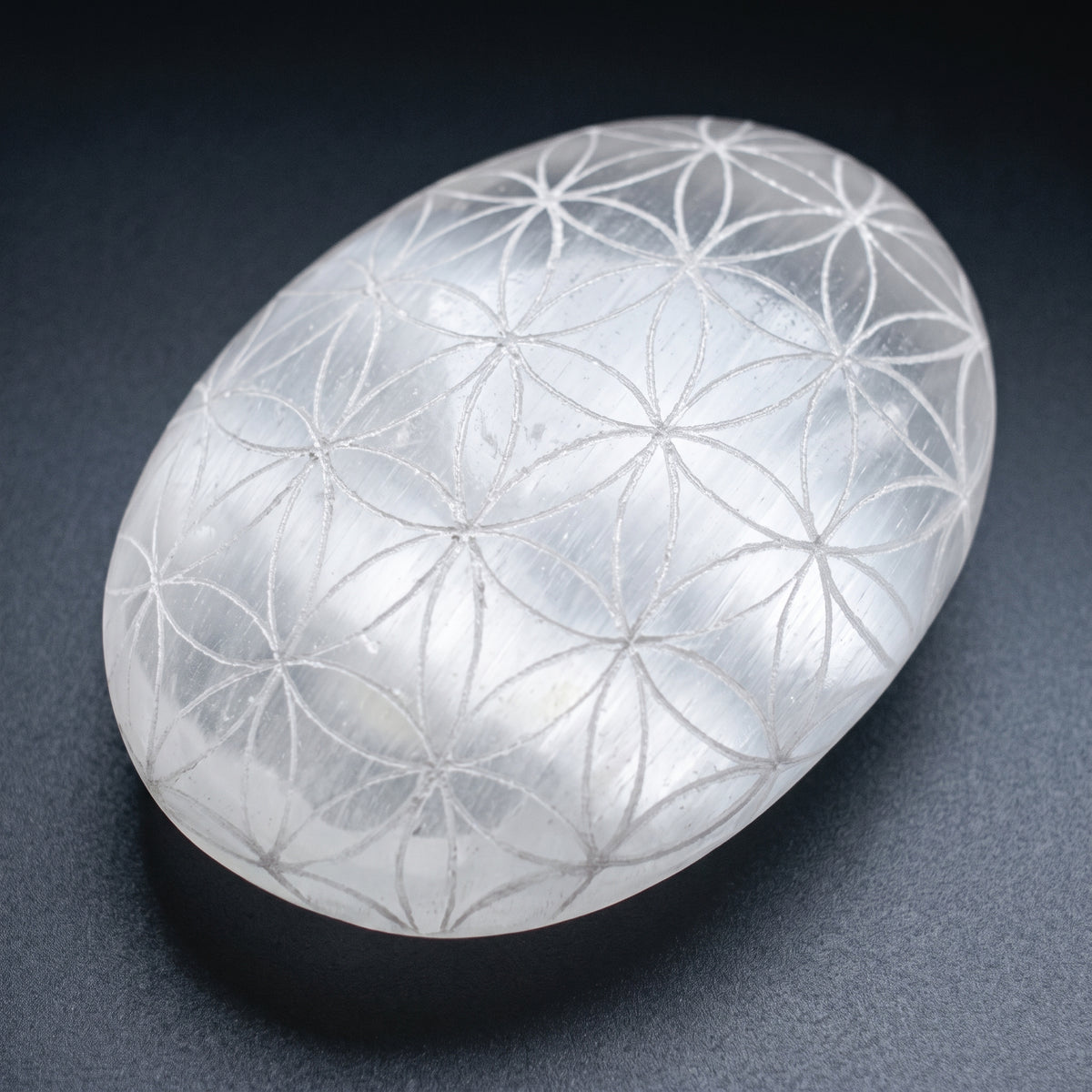 Selenite Flower of Life Palm Stone, 2.5-3" Inch, 1 Piece