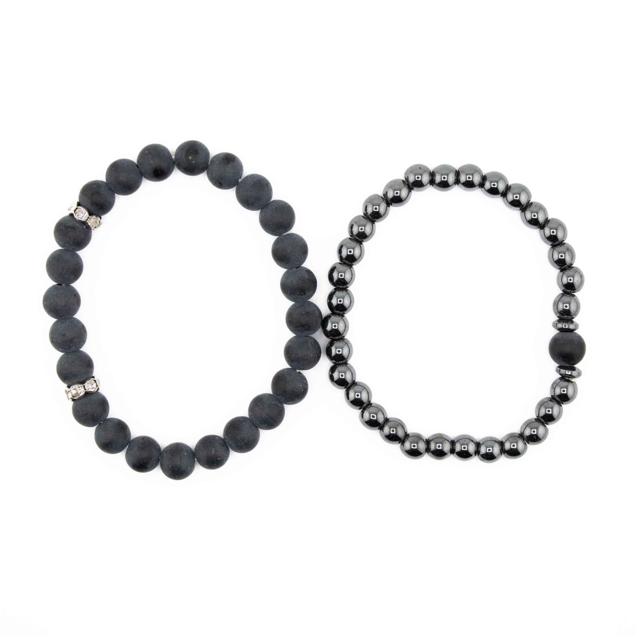 Frosted Onyx & Hematite Set Bracelet, 6-8mm, 5 Sets in a Pack
