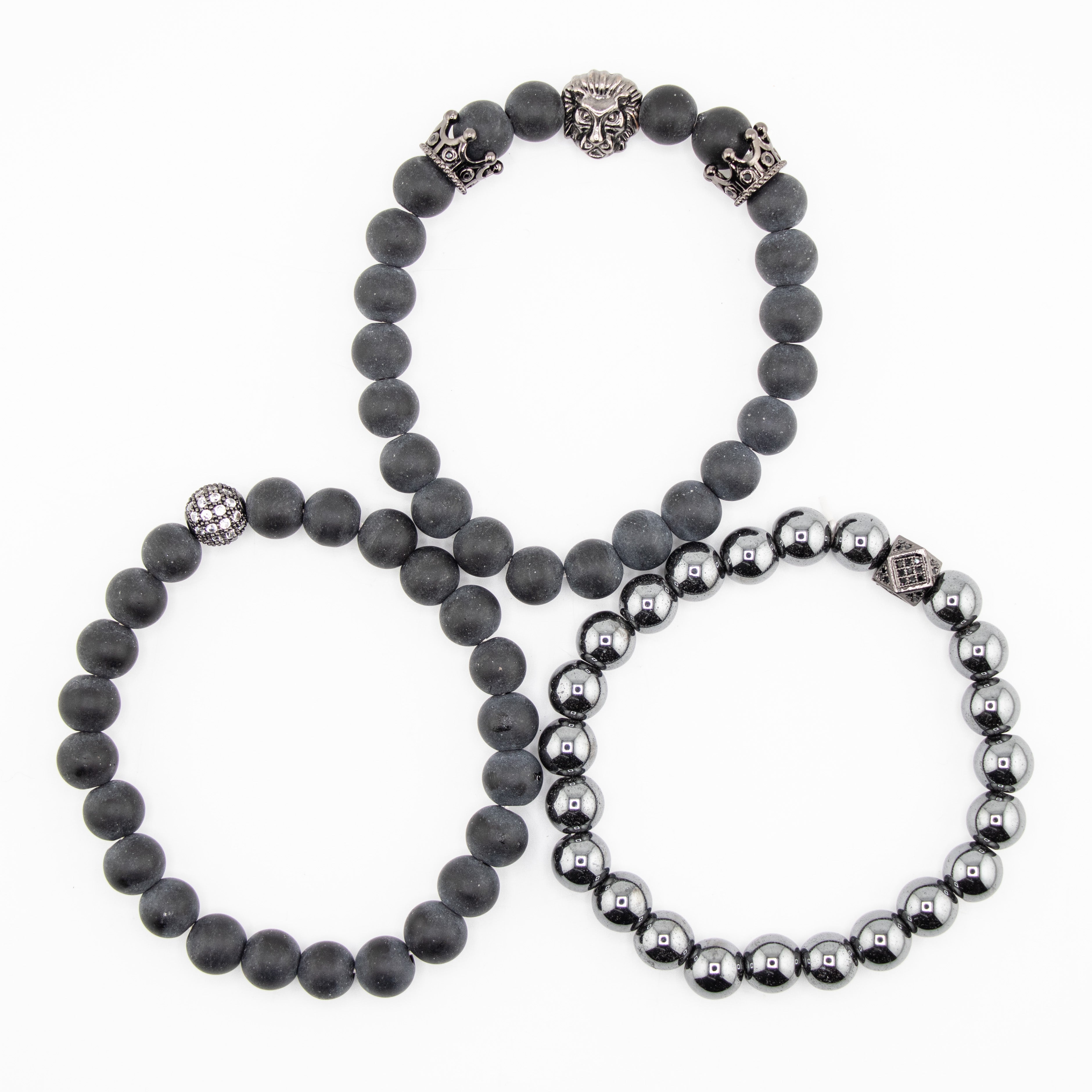 Frosted Onyx & Hematite Set Bracelet, 8mm, 5 Sets in a Pack