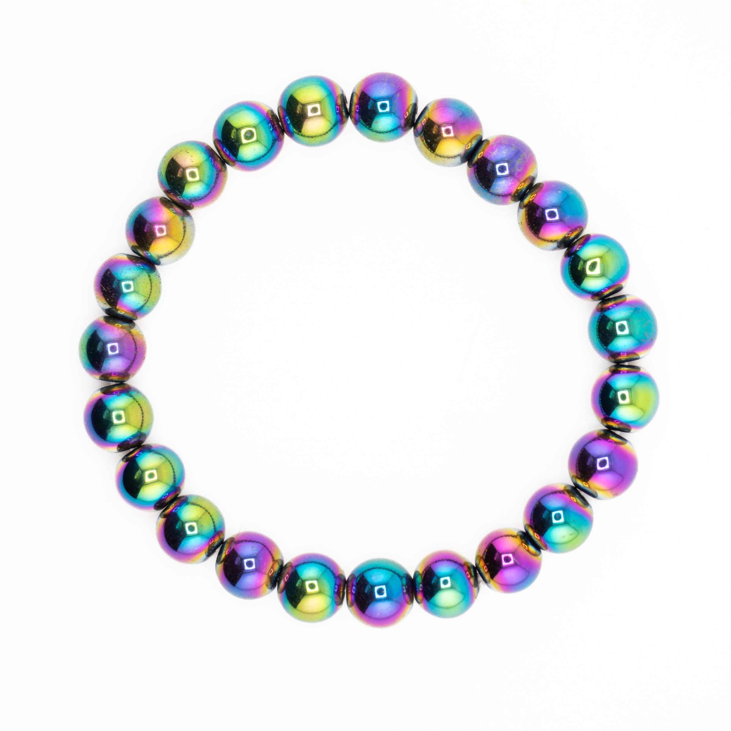 Hematite (Rainbow), Metal Free Bracelet, 8mm, 5 Pieces in a Pack