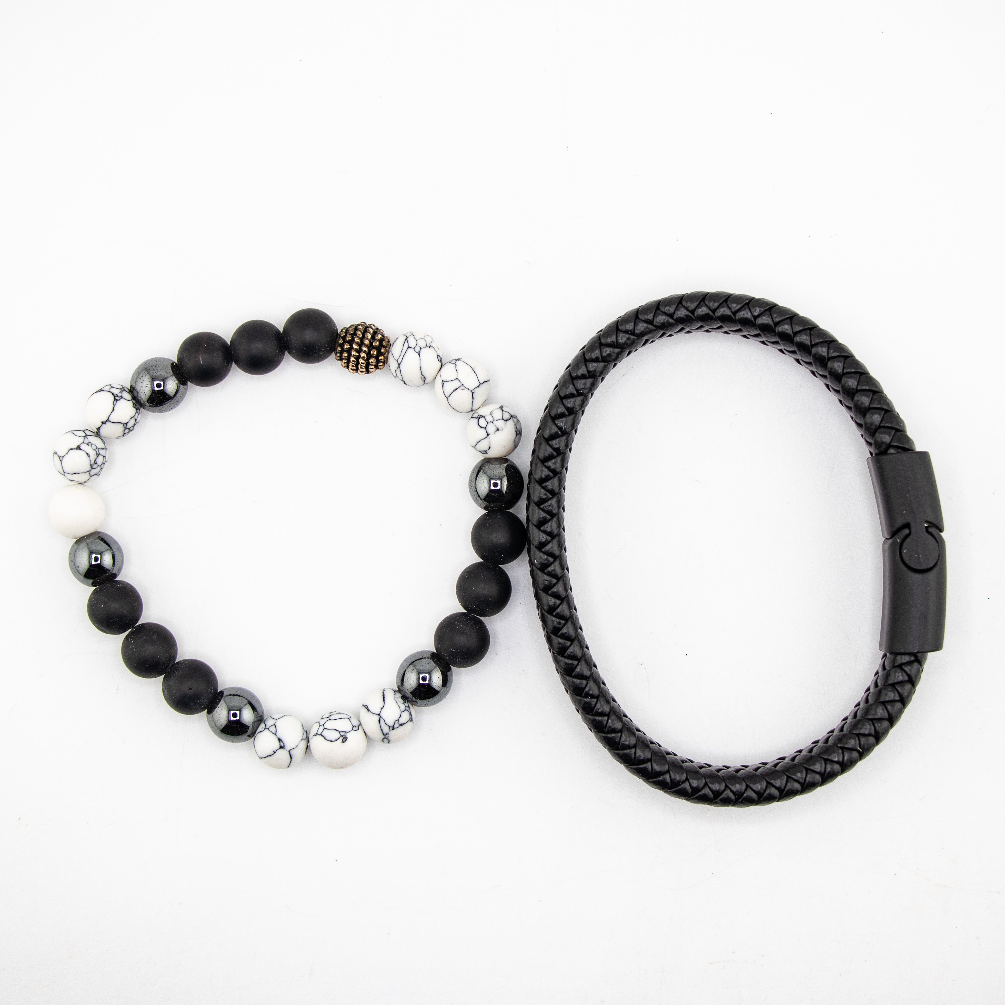 Howlite & Woven Set Bracelet, 8mm, 5 Sets in a Pack
