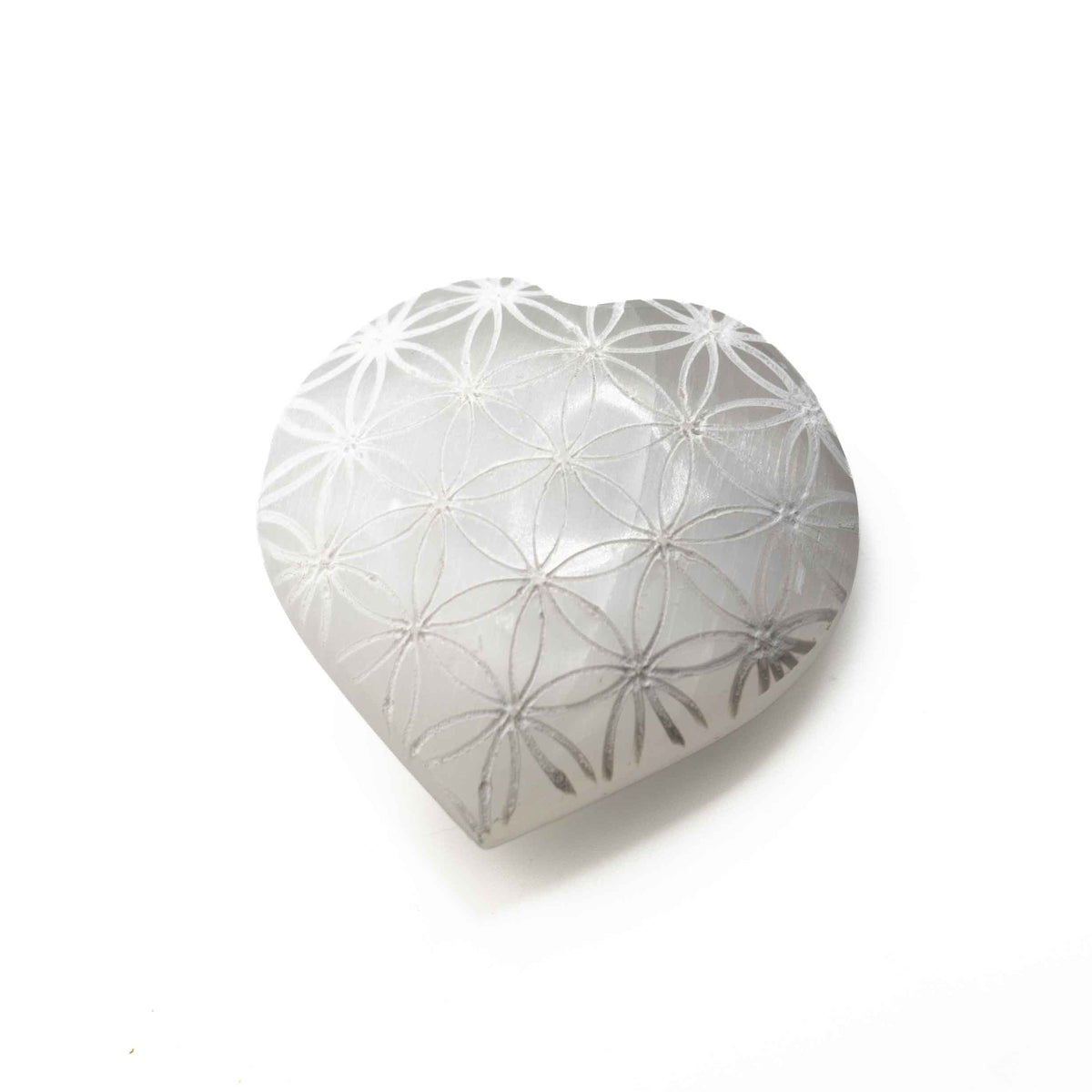 Selenite Flower of Life Heart Stone, 2.5-3" Inch, 1 Piece