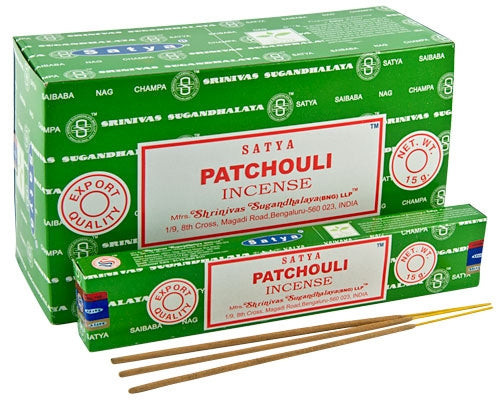 Satya Patchouli, Incense Sticks, 15 grams in one Pack, 12 Pack Box