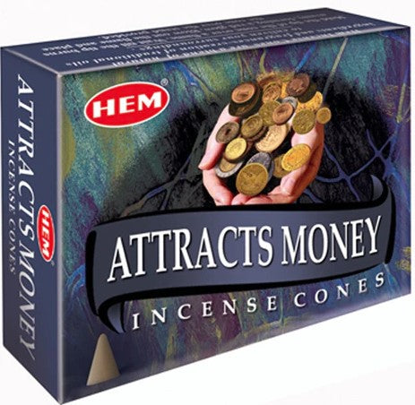 Hem Attracts Money, Incense Cone, 24 grams in one Pack, 12 Pack Box