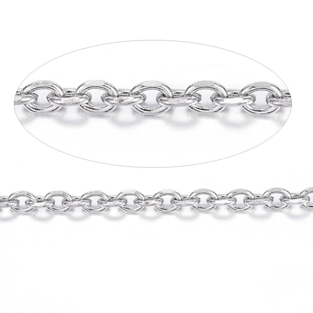 304 Stainless Steel Diamond Cut Silver Chains, 4x3x0.8mm, about 32.8 Feet/roll