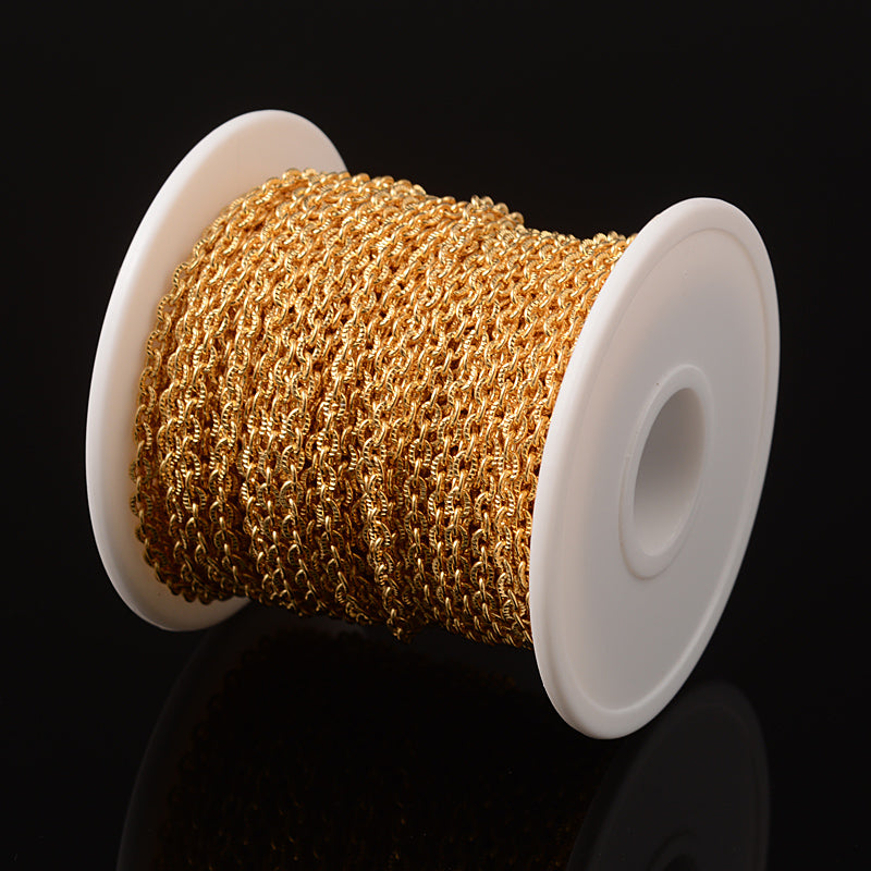 304 Stainless Steel Textured Cable Chains, 4x3x0.8mm, 32.8 Feet/roll
