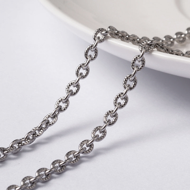 Tarnish Resistant 304 Stainless Steel Textured Cable Chains, 4x3x0.8mm, 32.8 Feet/roll
