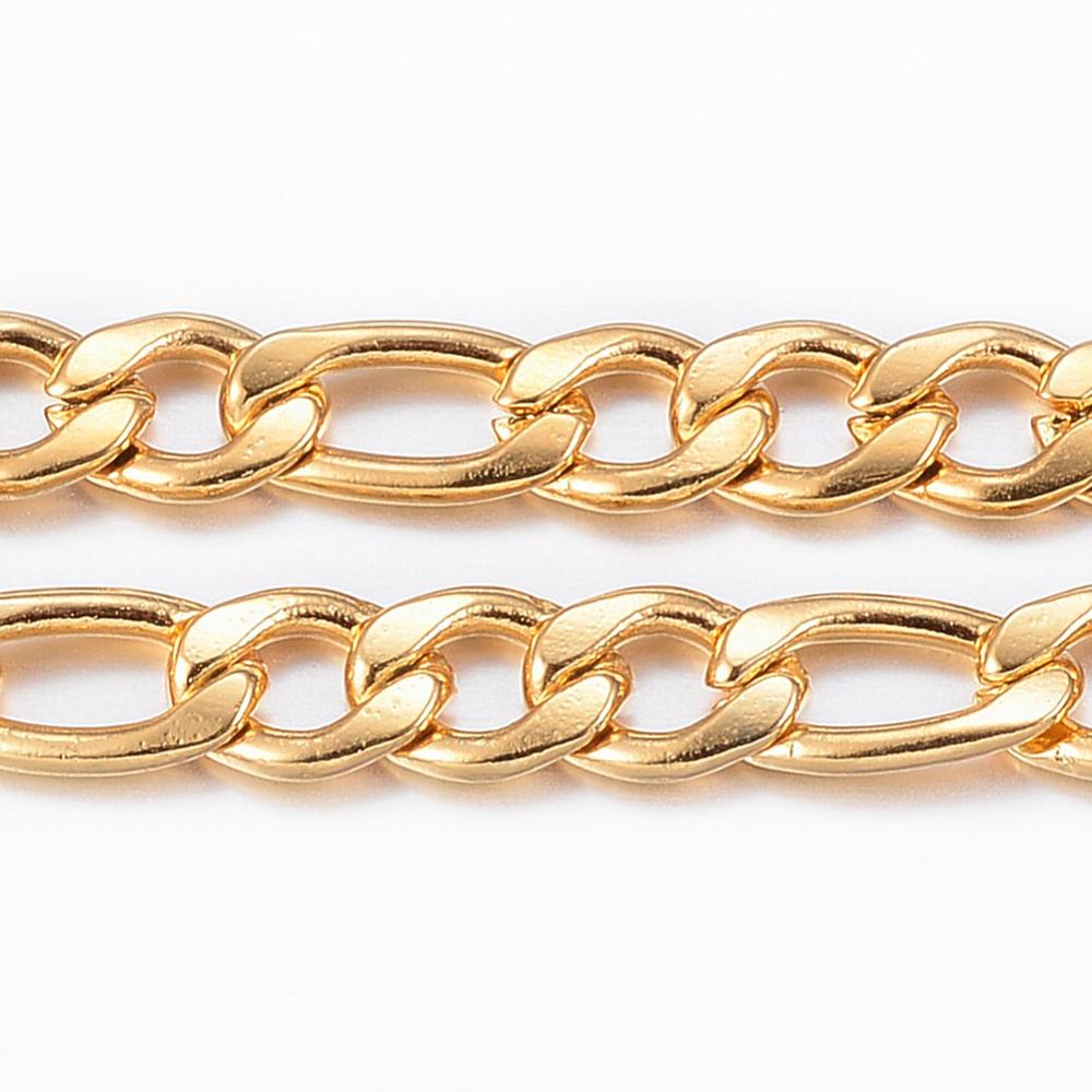 304 Stainless Steel Figaro Chains, Real 18K Gold Plated, 5.5~8x4x1mm, about 32.8 Feet/roll