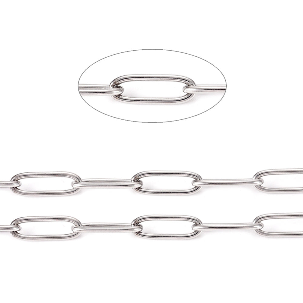 Tarnish Resistant 304 Stainless Steel Paperclip Chains, 12x4x1mm, 32.8 Feet/roll