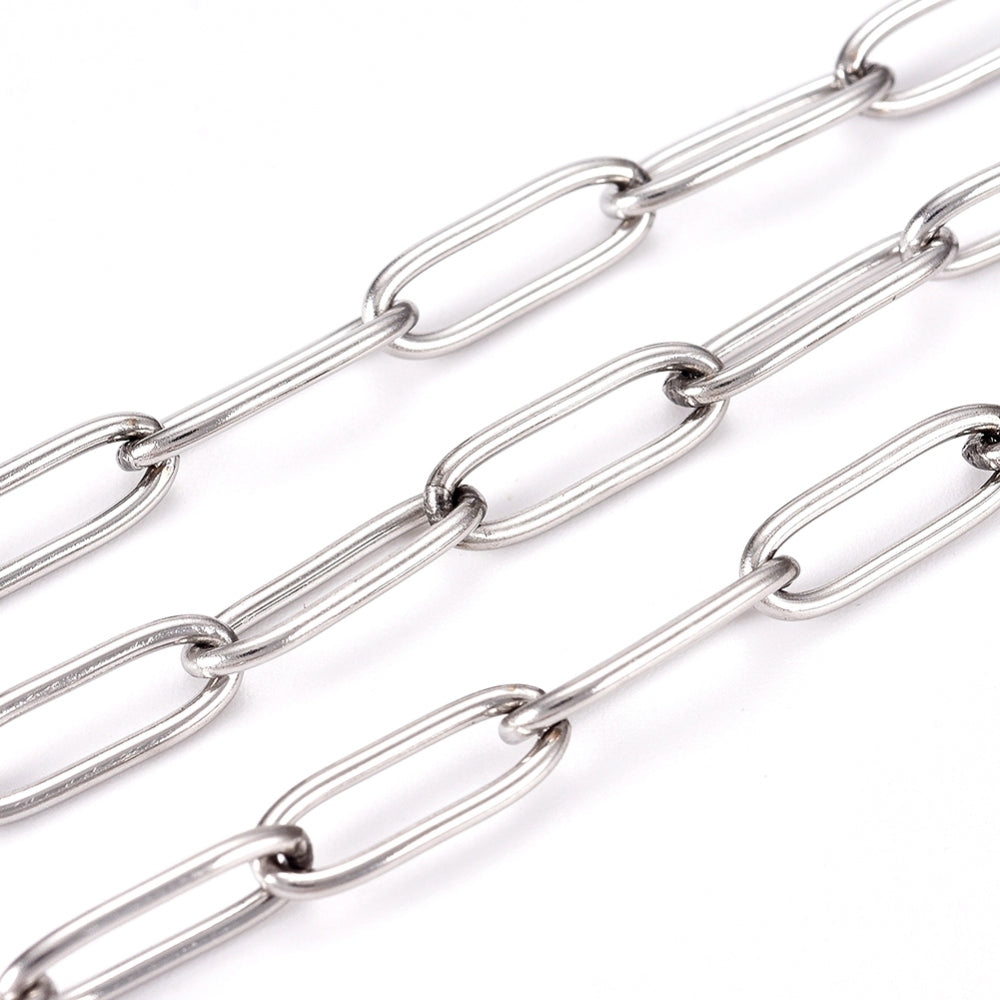 Tarnish Resistant 304 Stainless Steel Paperclip Chains, 12x4x1mm, 32.8 Feet/roll