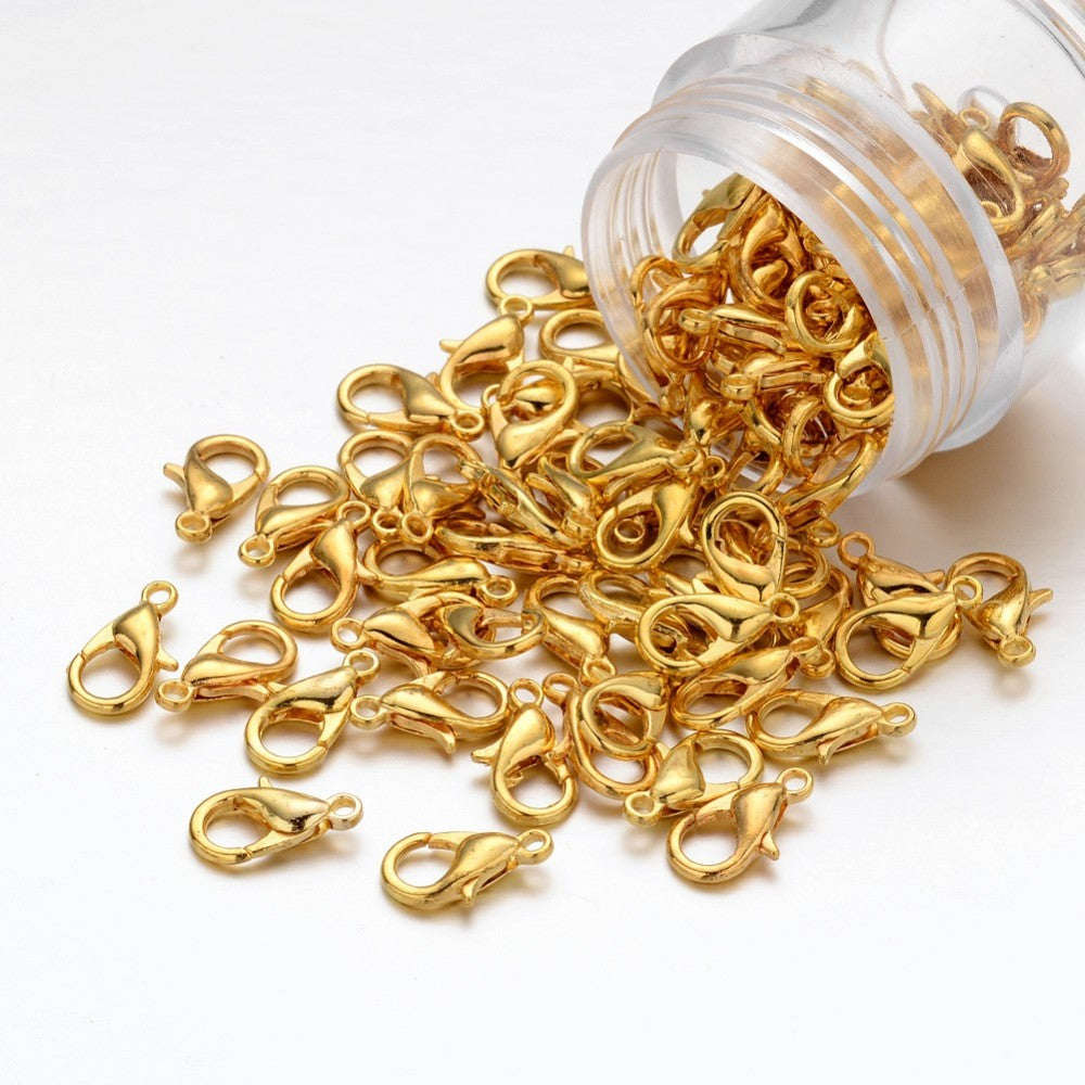 Zinc Alloy Lobster Claw Clasps, Golden, 12x6mm, Hole: 1.2mm, 200 Pieces in a Pack