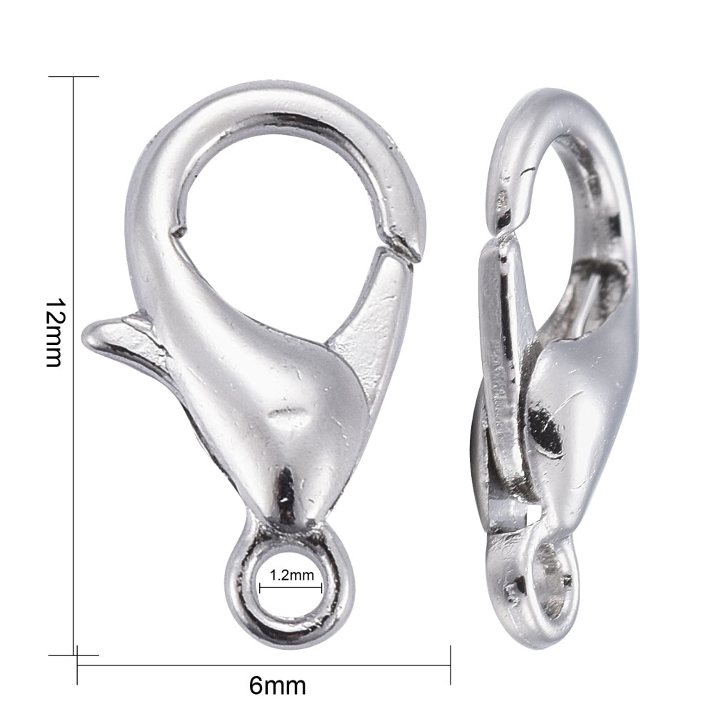 Zinc Alloy Lobster Claw Clasps, 12x6mm, Hole: 1.2mm, 200 Pieces In a Pack