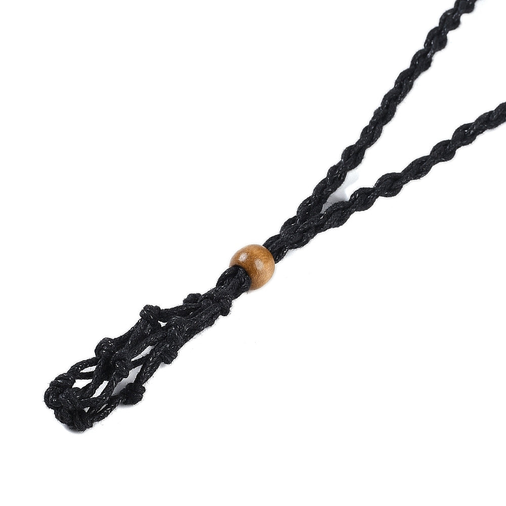 Black Braided Macrame Pouch Necklace, 10 Pieces in a Pack