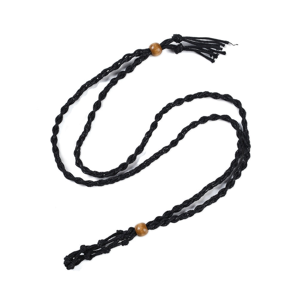 Black Braided Macrame Pouch Necklace, 10 Pieces in a Pack