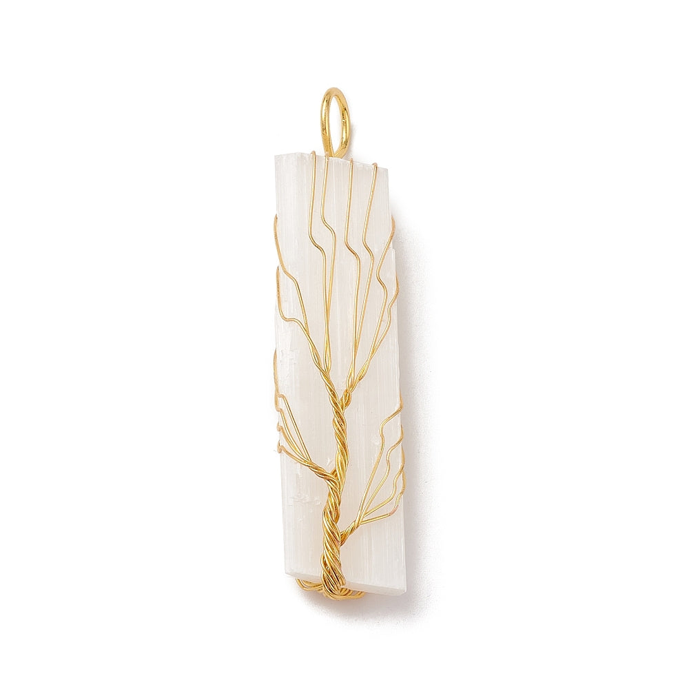Wire Wrapped Selenite Tree Pendants, 5 Pieces in a Pack