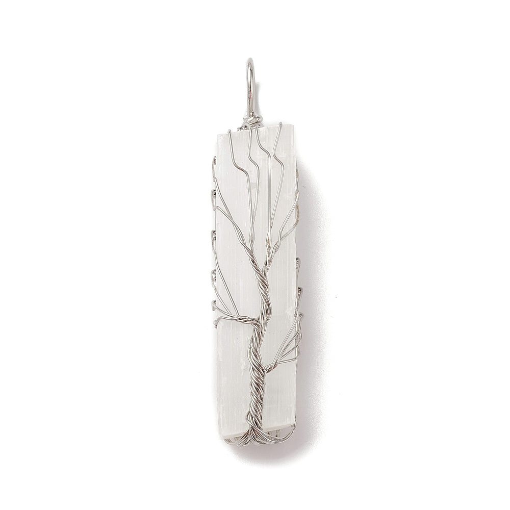 Wire Wrapped Selenite Tree Pendants, 5 Pieces in a Pack