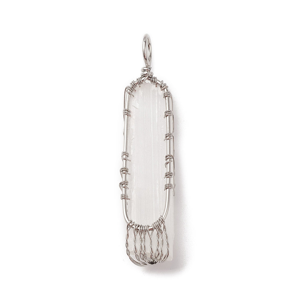 Wire Wrapped Selenite Tree Pendants, 5 Pieces in a Pack