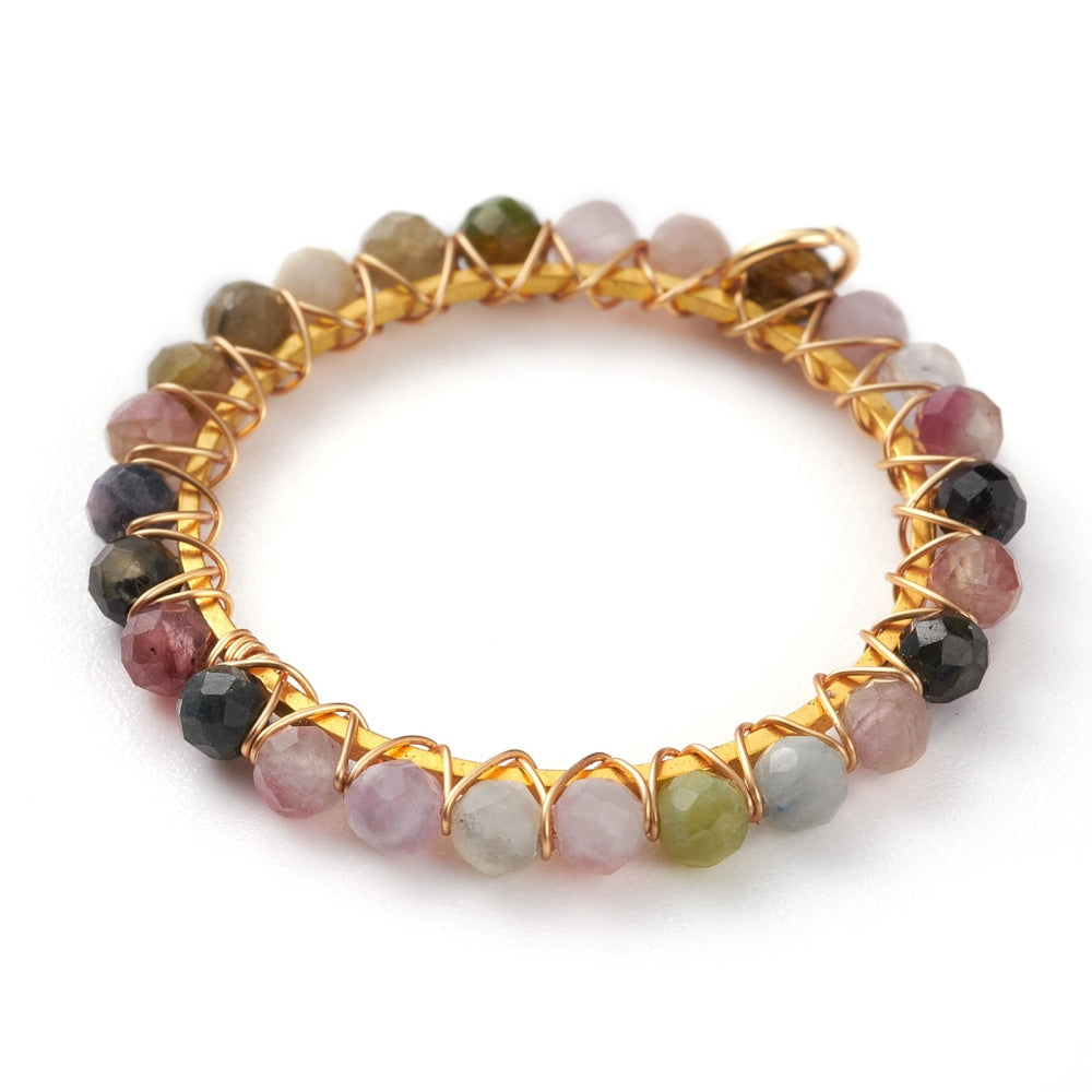 Gold Wrapped Round Tourmaline Pendants, 5 Pieces in a Pack