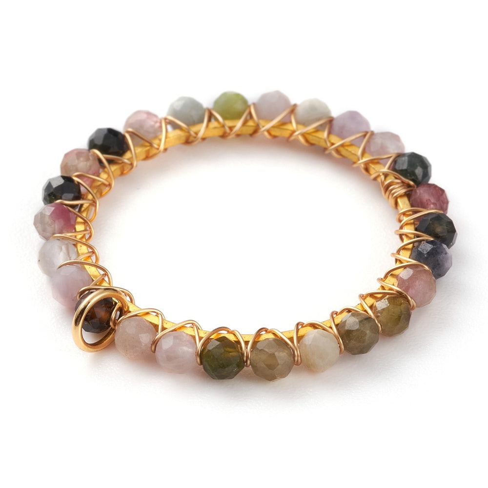 Gold Wrapped Round Tourmaline Pendants, 5 Pieces in a Pack