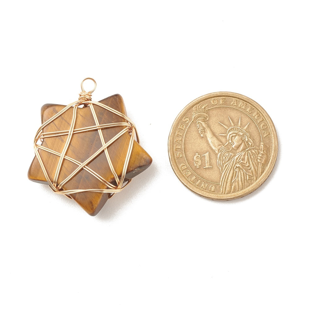 Gold Wrapped Star Shaped Mixed Gemstone Pendants, 5 Pieces in a Pack