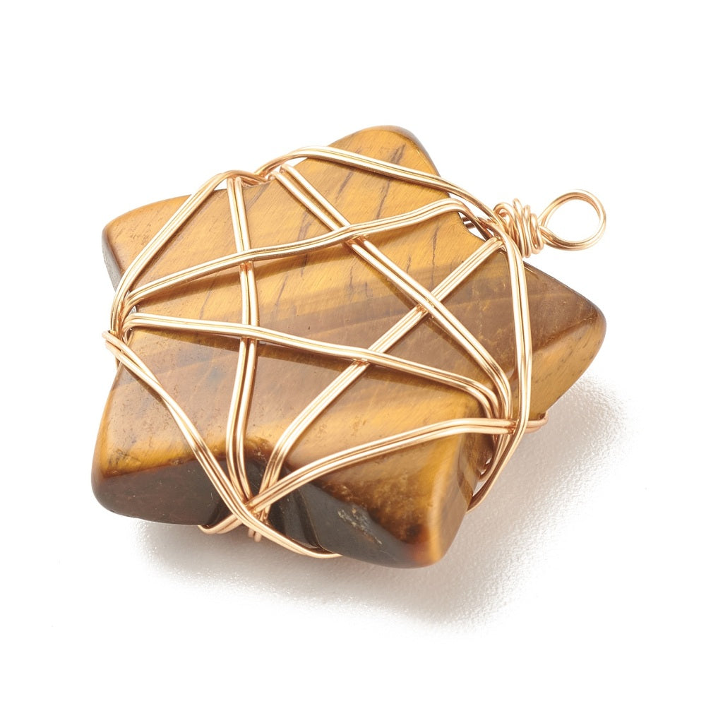 Gold Wrapped Star Shaped Mixed Gemstone Pendants, 5 Pieces in a Pack