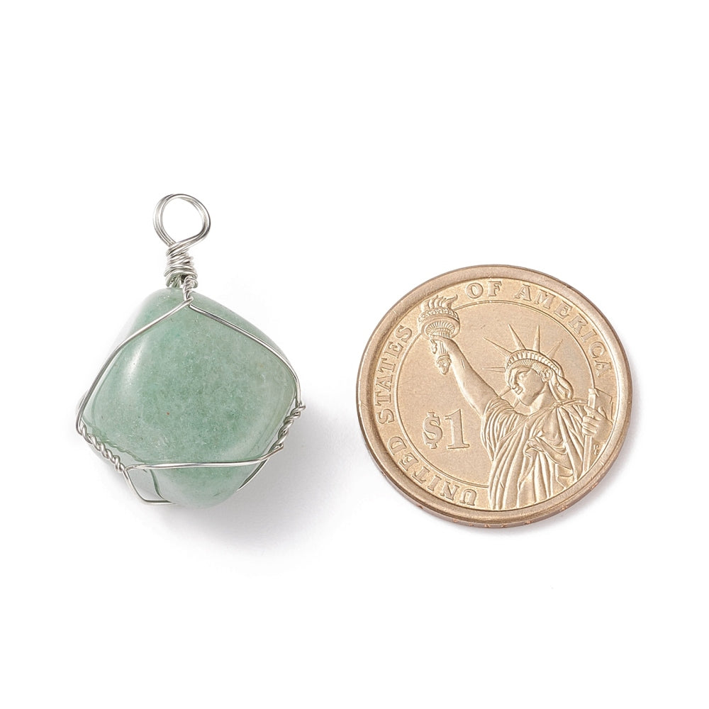 Silver Wrapped Mixed Gemstone Pendants, 5 Pieces in a Pack