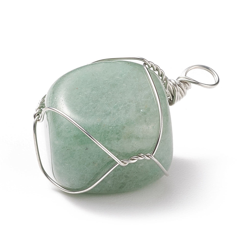 Silver Wrapped Mixed Gemstone Pendants, 5 Pieces in a Pack