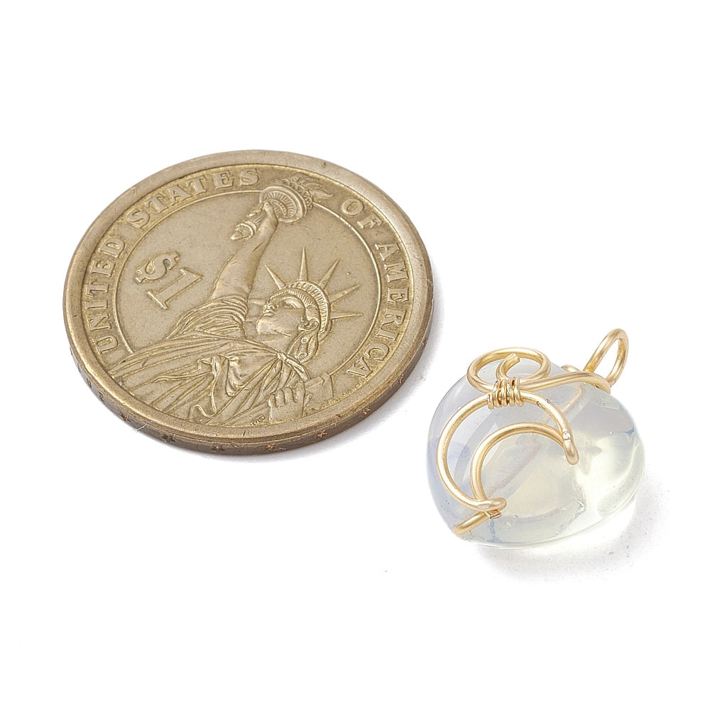 Gold Wrapped Opalite Heart Shaped Pendants, 5 Pieces in a Pack