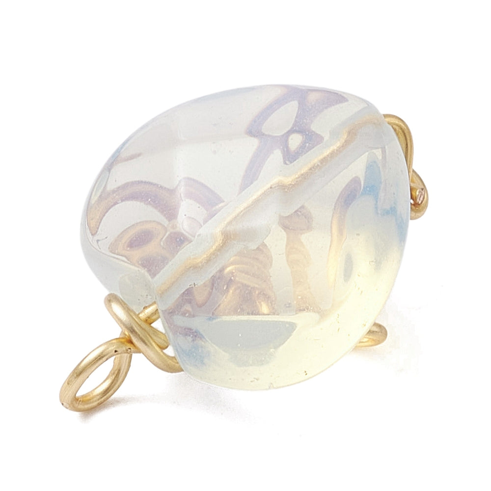 Gold Wrapped Opalite Heart Shaped Pendants, 5 Pieces in a Pack