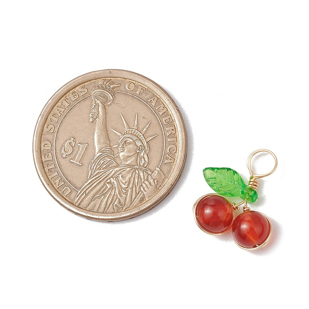 Wire Wrapped Beaded Cherry Pendants, 5 Pieces in a Pack