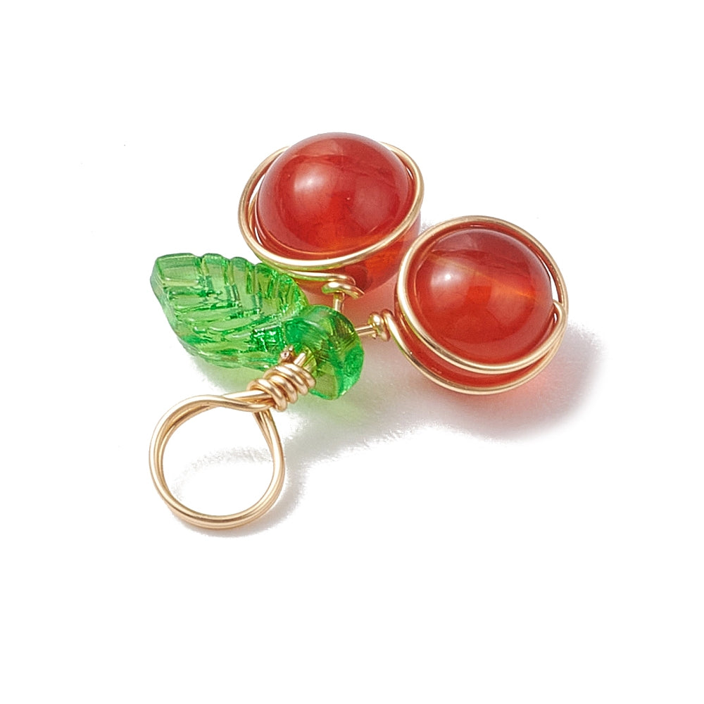 Wire Wrapped Beaded Cherry Pendants, 5 Pieces in a Pack