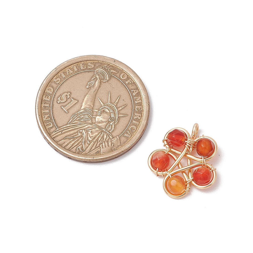 Gold Wrapped Beaded Clover Pendants, 5 Pieces in a Pack