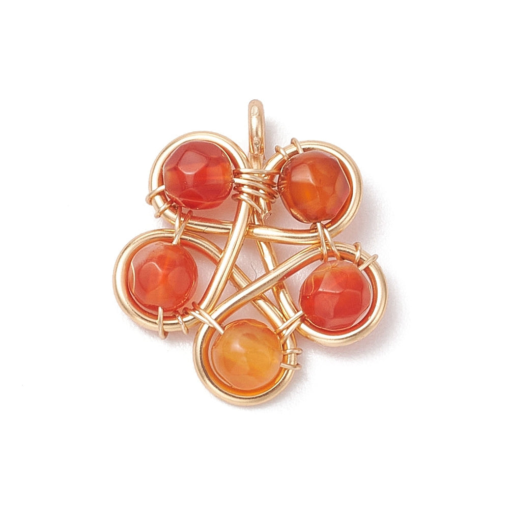 Gold Wrapped Beaded Clover Pendants, 5 Pieces in a Pack