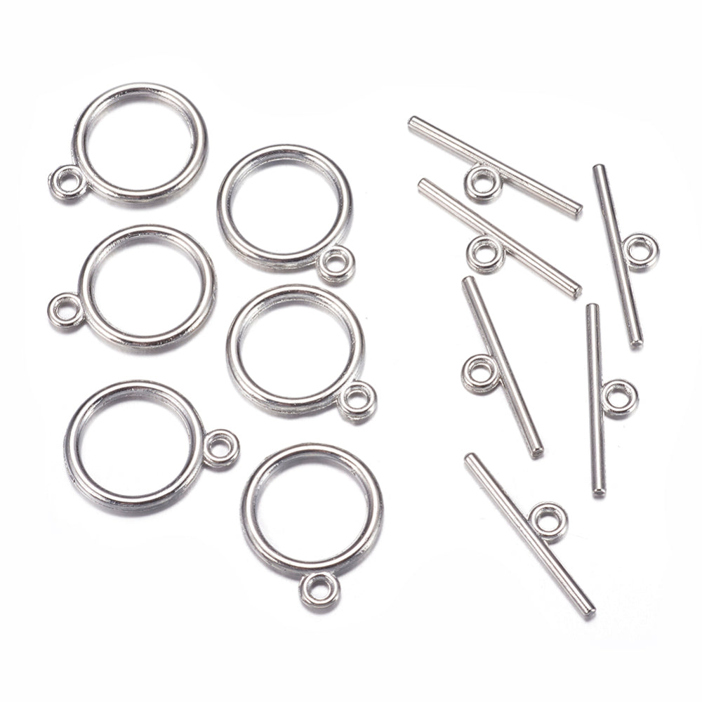 Tibetan Style Toggle Clasps, Flat Round: 15x2mm, Hole: 2mm, Bar: 21mm, Hole: 2mm, 200 Pieces In a Pack