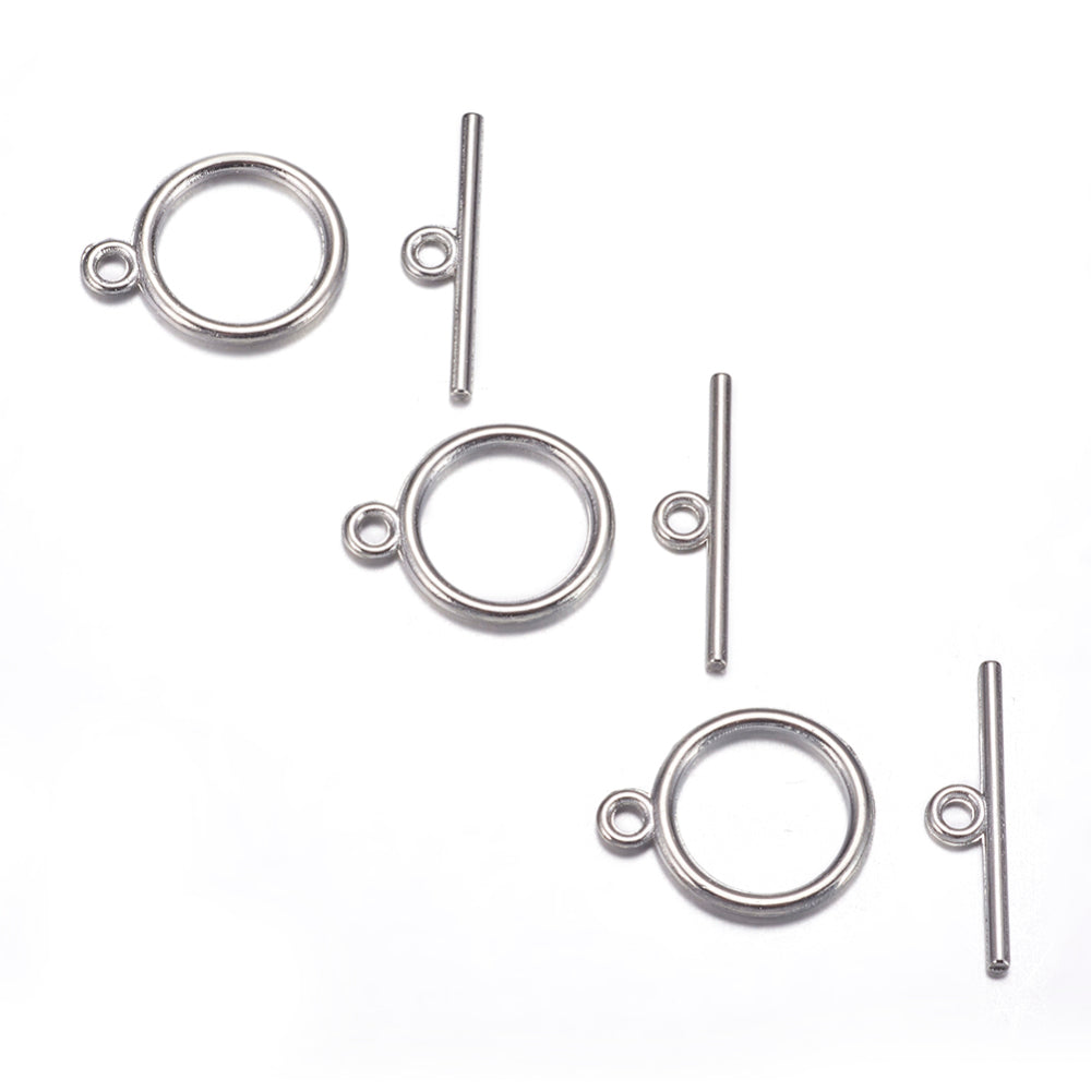 Tibetan Style Toggle Clasps, Flat Round: 15x2mm, Hole: 2mm, Bar: 21mm, Hole: 2mm, 200 Pieces In a Pack